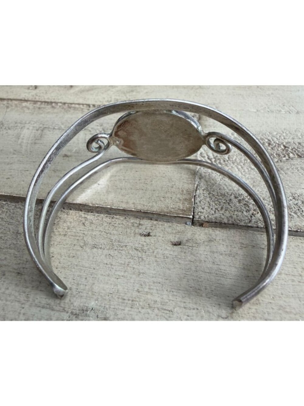 Vintage Alpaca Silver Turquoise & Lapis Inlay Adjustable Cuff Bracelet 6" Signed - Picture 5 of 6